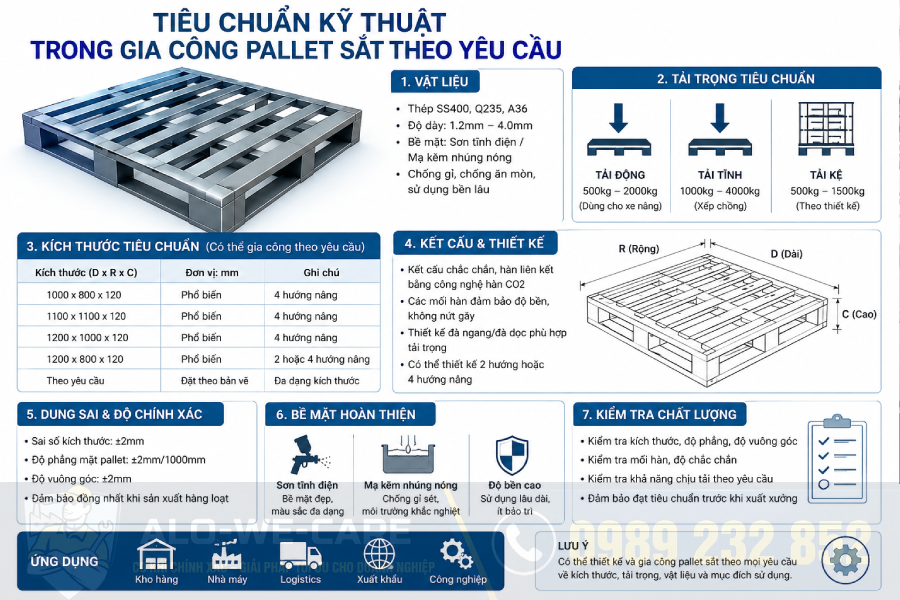 Tiêu chuẩn kỹ thuật trong gia công pallet sắt theo yêu cầu